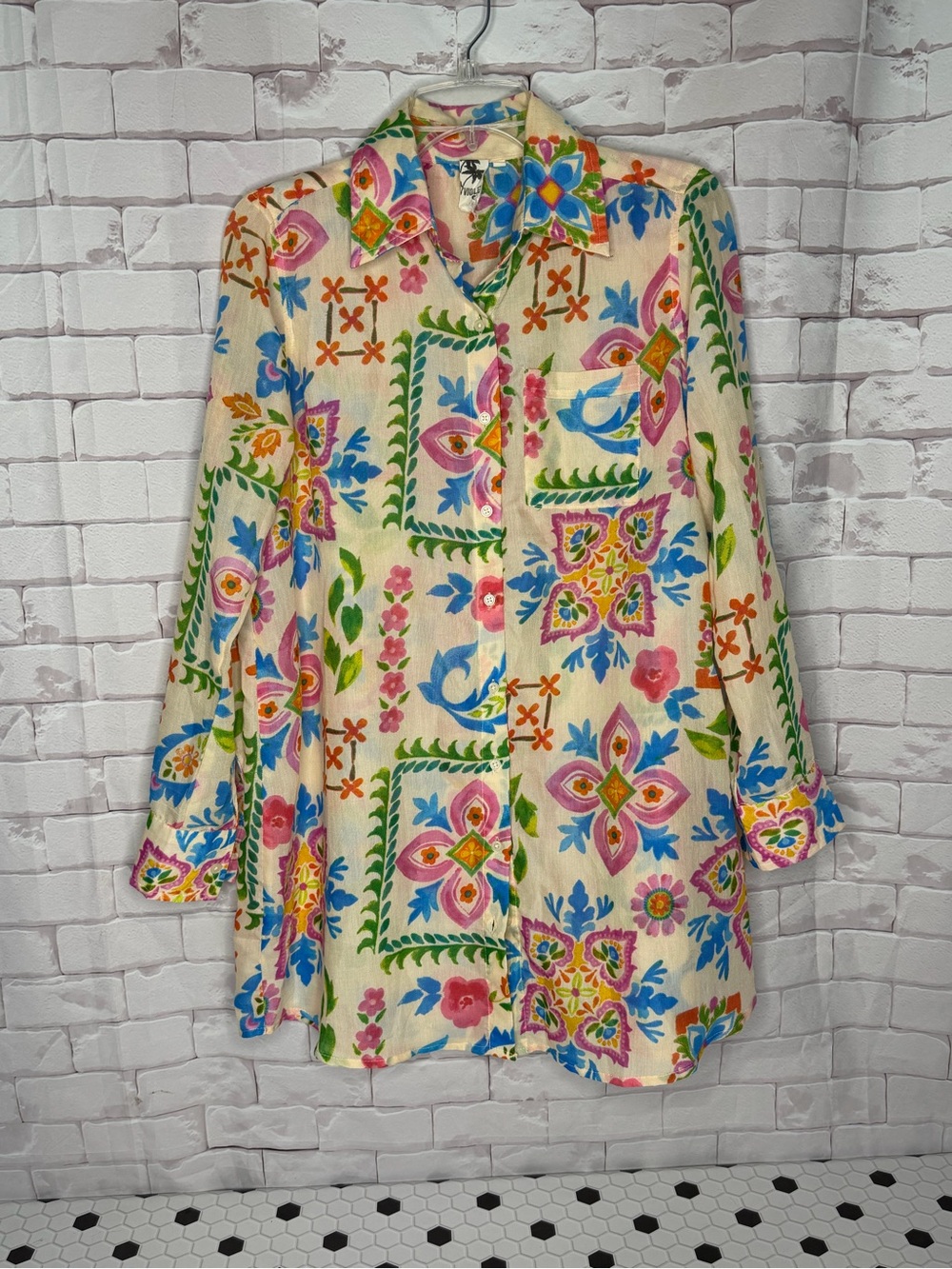 Violet Sky Boho Floral Button Up Blouse Size Small‎ Colorful Cottagecore Retro